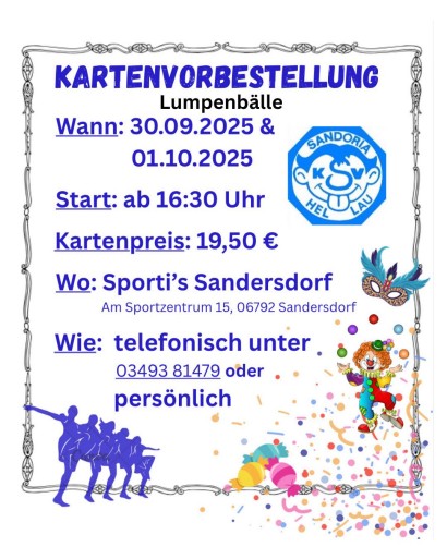Termine Kartenvorbestellung Lumpenball 2025
